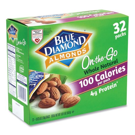BLUE DIAMOND Whole Natural Almonds On-the-Go, 0.63 oz Pouch, PK32 22073
